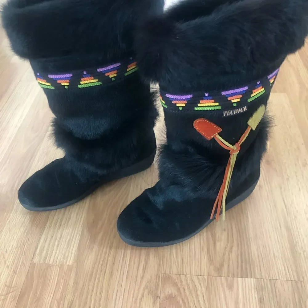 Tecnica Black Fur Colorful Ski Winter Sherpa Lined Boots